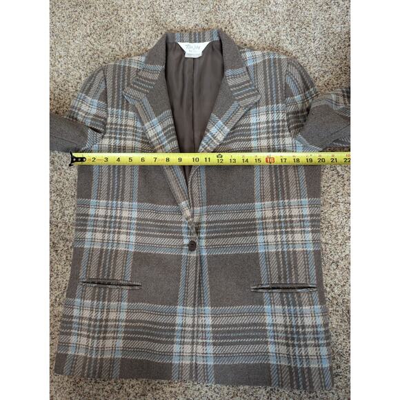 Vintage Tan Jay Women's Blazer Jacket Size 12 Gray Blue Plaid Wool Blend Lined - Picture 6 of 8